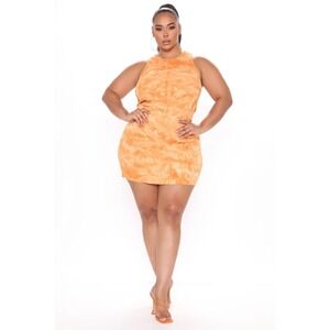 NWT Fashion Nova Orange Ribbed Tie Dye Fun Sleeveless Mini Dress Plus Size 3X